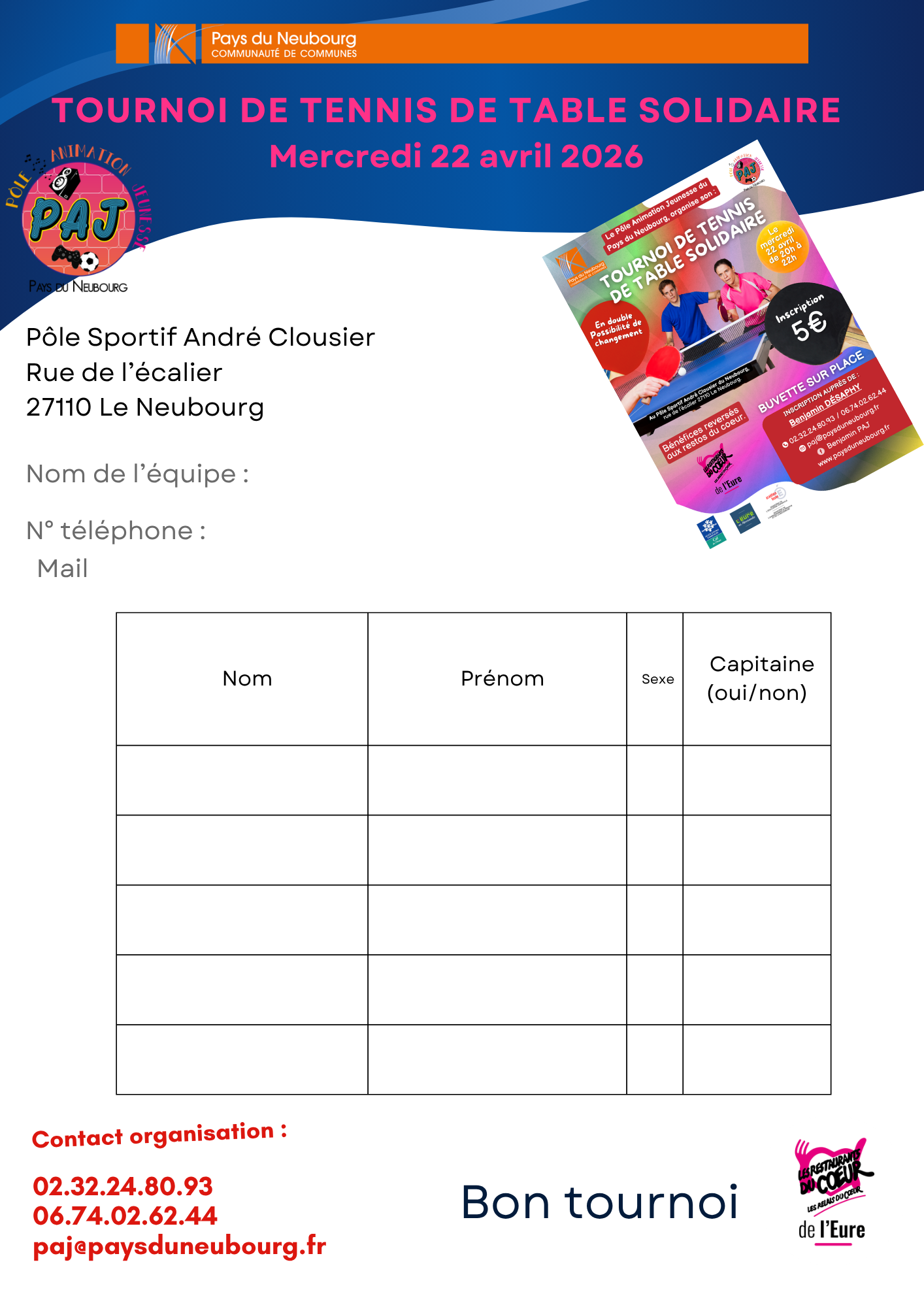 Inscription TT Restos Du Coeur